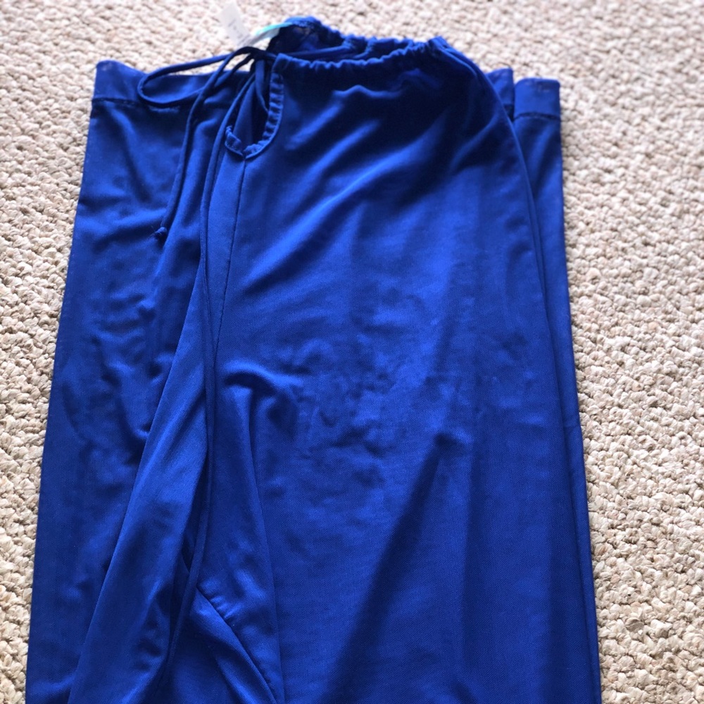 Blue mesh bathing suit cover up pants